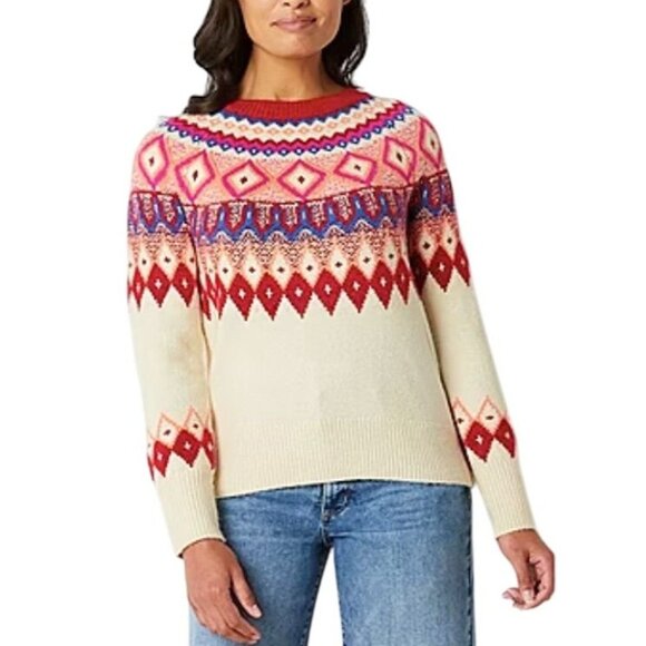 St. John's Bay Sweaters - St. John's Bay Women's Beige Red Fair Isle Knit Pullover Sweater Size Medium